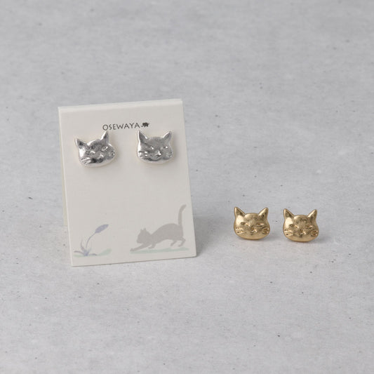 ピアス ニッケルフリー メタル 猫 ネコ フェイス チタンポスト スタッドピアス