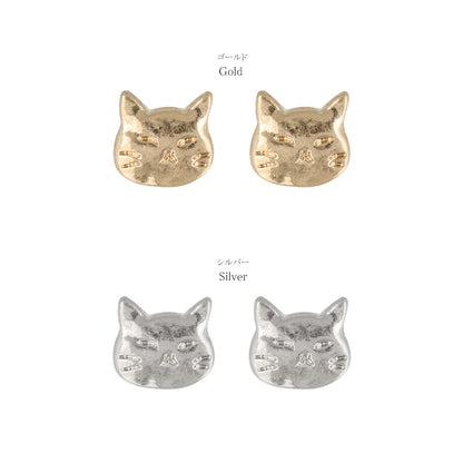 ピアス ニッケルフリー メタル 猫 ネコ フェイス チタンポスト スタッドピアス