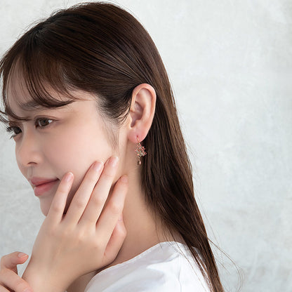 ピアス ニッケルフリー メタル 彼岸花 ドロップ ビーズ ストーン フックピアス