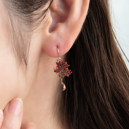 ピアス ニッケルフリー メタル 彼岸花 ドロップ ビーズ ストーン フックピアス