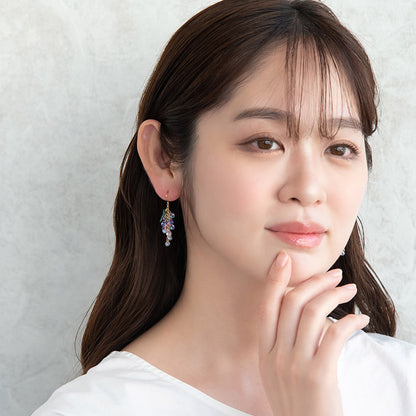 ピアス 藤の花 葉 リーフ オーロラ ドロップビーズ グラデーション サージカルステンレスポスト フックピアス