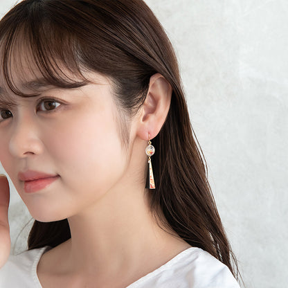 ピアス メタル ストーン クリア 紅葉 もみじ 柄 トライアングル プレート フックピアス