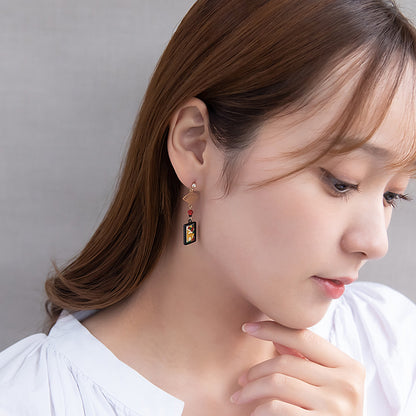 ピアス 扇子 花札（紅葉に鹿） チタンポスト スタッドピアス