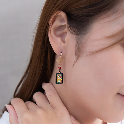 ピアス 扇子 花札（紅葉に鹿） チタンポスト スタッドピアス