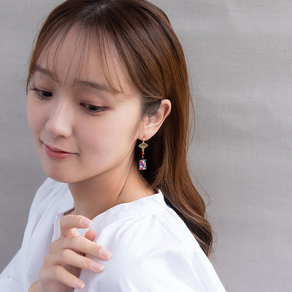 ピアス 扇子 花札（紅葉に鹿） チタンポスト スタッドピアス