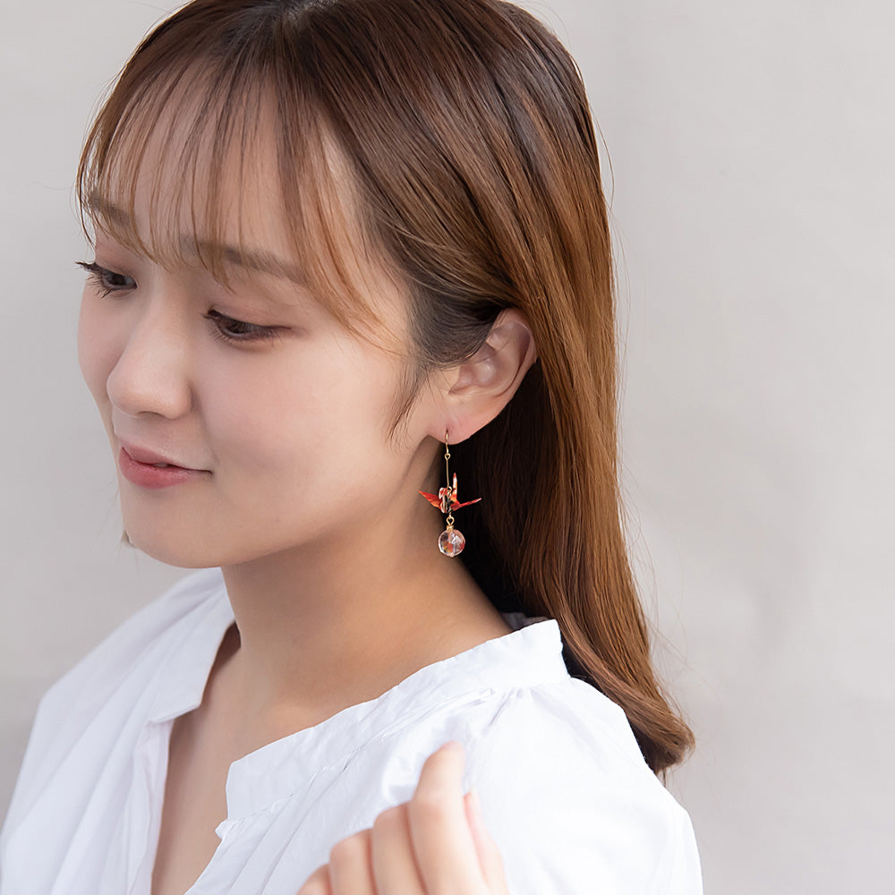 ピアス 紅葉 鶴 折り紙 フックピアス