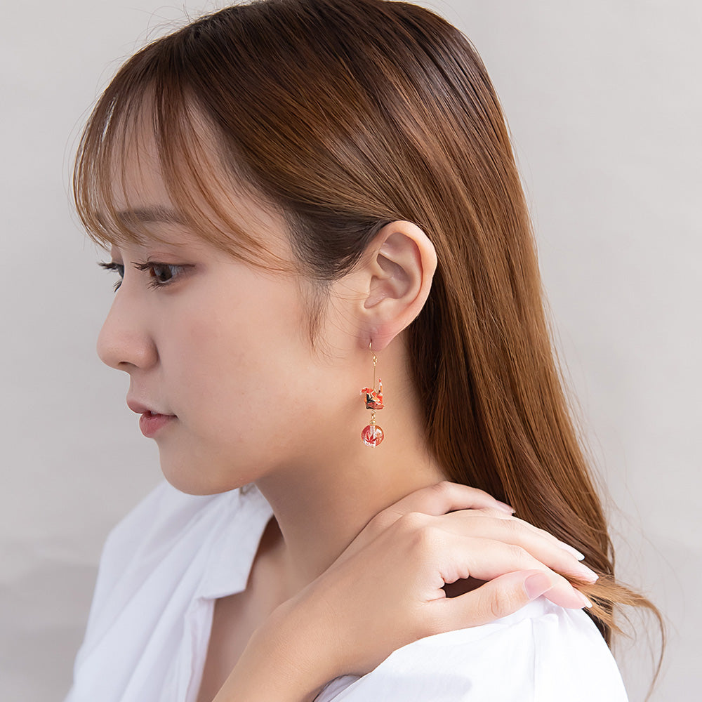 ピアス 紅葉 鶴 折り紙 フックピアス