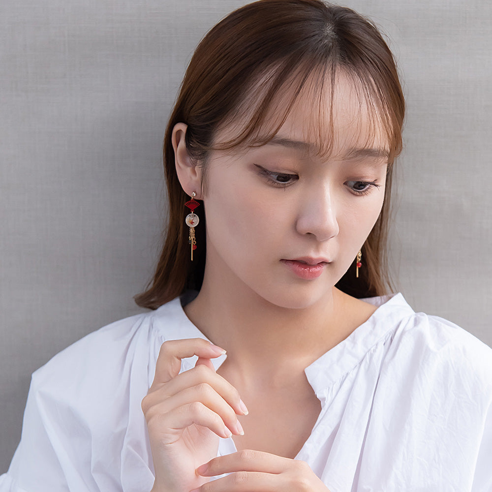 ピアス 紅葉 扇子 チタンポスト スタッドピアス