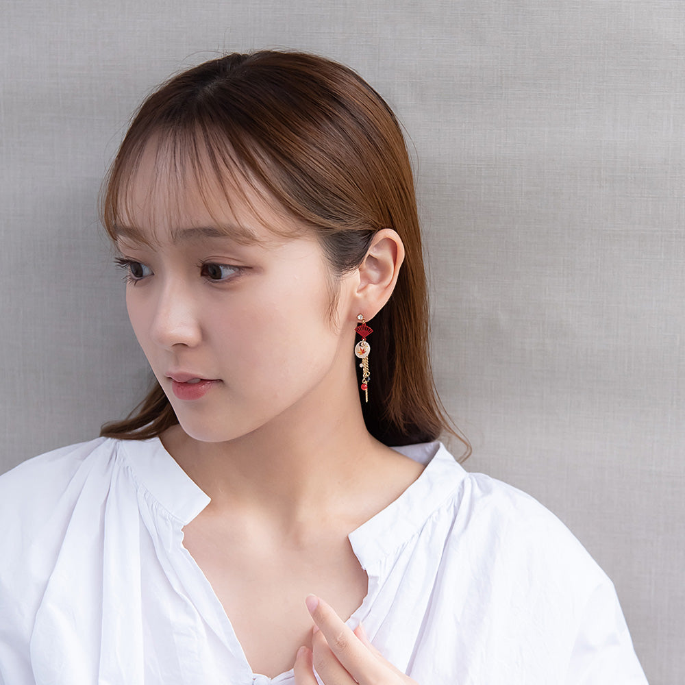 ピアス 紅葉 扇子 チタンポスト スタッドピアス