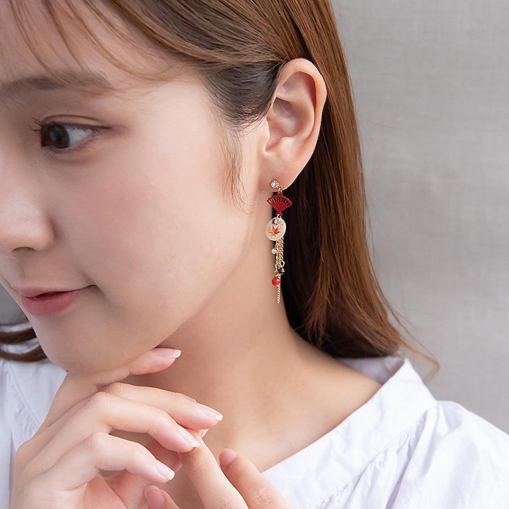 ピアス 紅葉 扇子 チタンポスト スタッドピアス