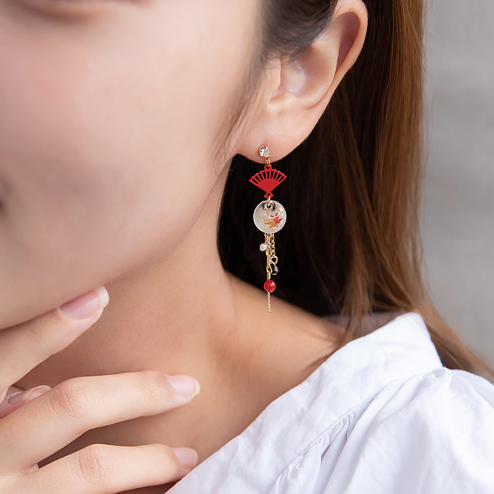 ピアス 紅葉 扇子 チタンポスト スタッドピアス
