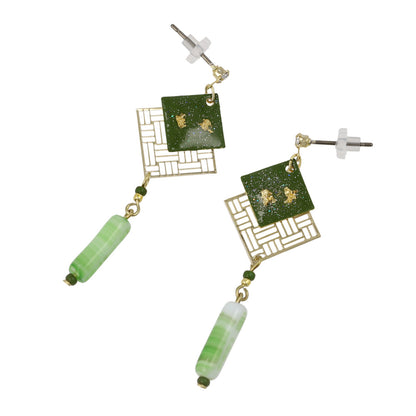 ピアス 抹茶 網代格子 マーブル ビーズ チタンポスト スタッドピアス