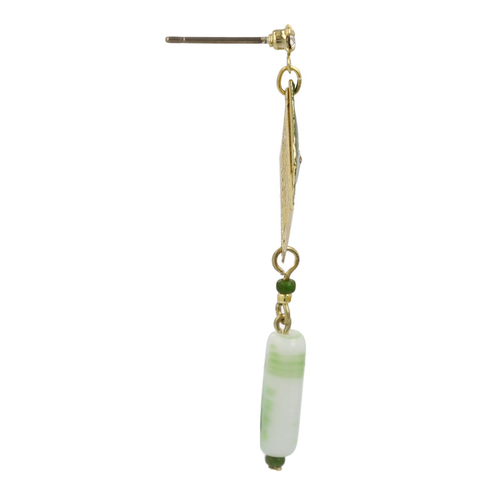 ピアス 抹茶 網代格子 マーブル ビーズ チタンポスト スタッドピアス