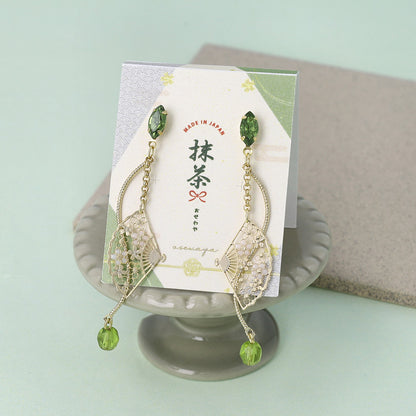 ピアス 抹茶 扇子 桜柄 チタンポスト スタッドピアス