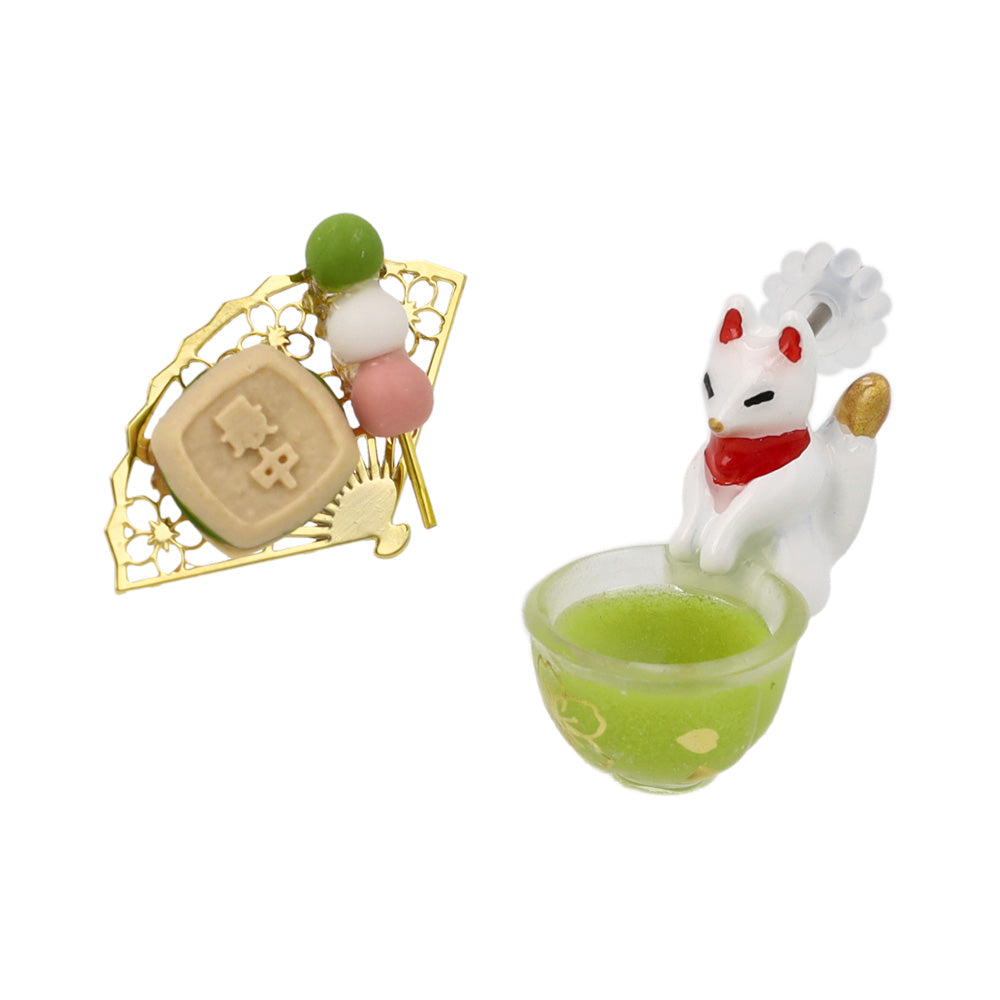 ピアス 抹茶 和菓子 扇子 桜 白狐 チタンポスト スタッドピアス