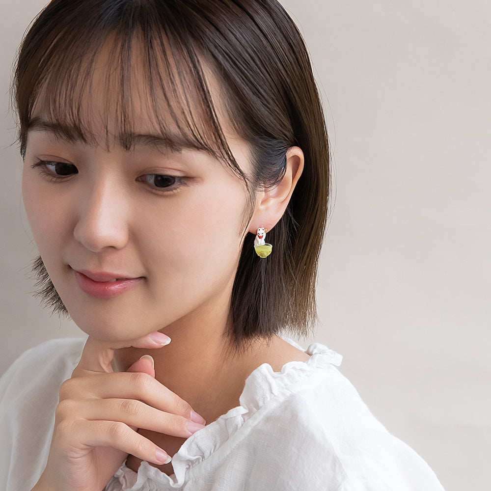 ピアス 抹茶 和菓子 扇子 白狐 チタンポスト スタッドピアス