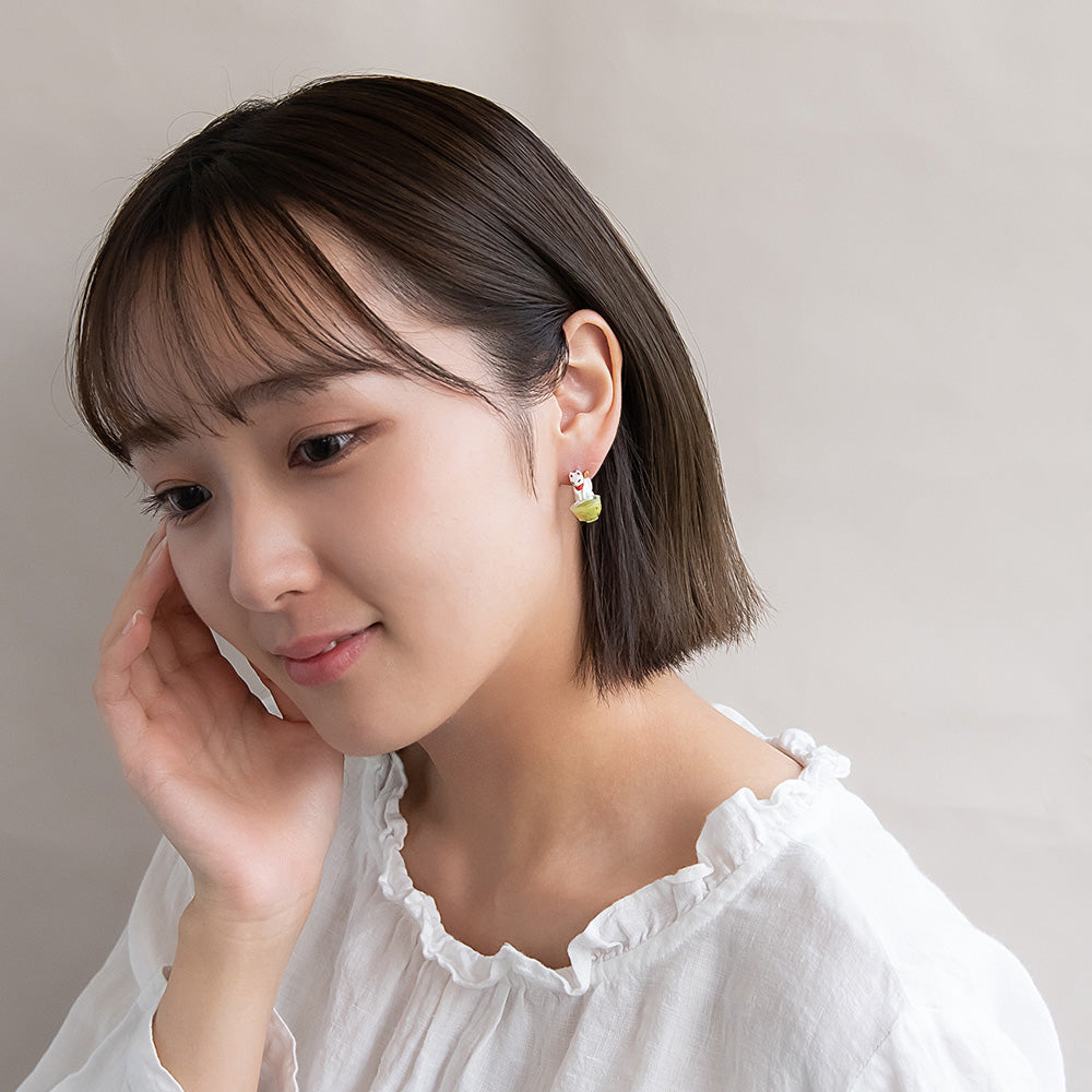 ピアス 抹茶 和菓子 扇子 白狐 チタンポスト スタッドピアス