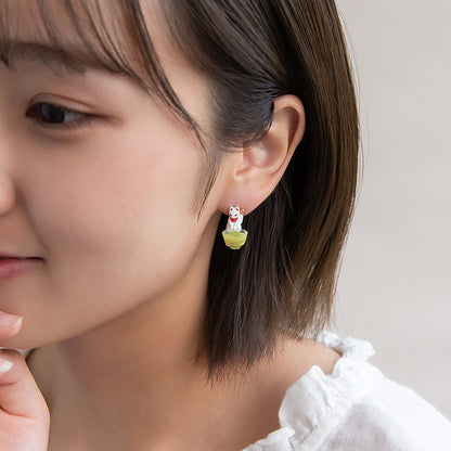 ピアス 抹茶 和菓子 扇子 白狐 チタンポスト スタッドピアス