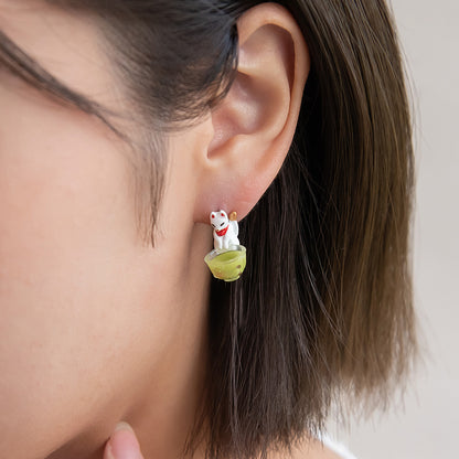 ピアス 抹茶 和菓子 扇子 白狐 チタンポスト スタッドピアス