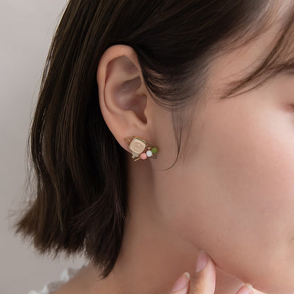 ピアス 抹茶 和菓子 扇子 白狐 チタンポスト スタッドピアス