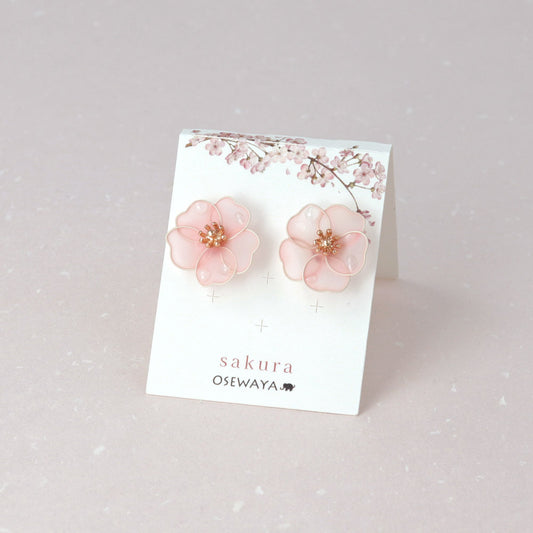 ピアス ニッケルフリー メタル 桜 花 ワイヤーフラワー 水滴 チタンポスト スタッドピアス