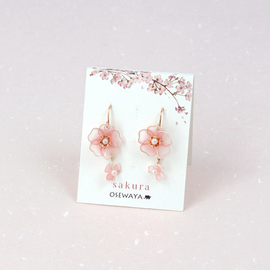 ピアス ニッケルフリー メタル ダブル 桜 花 ワイヤーフラワー パール サージカルステンレスポスト フックピアス