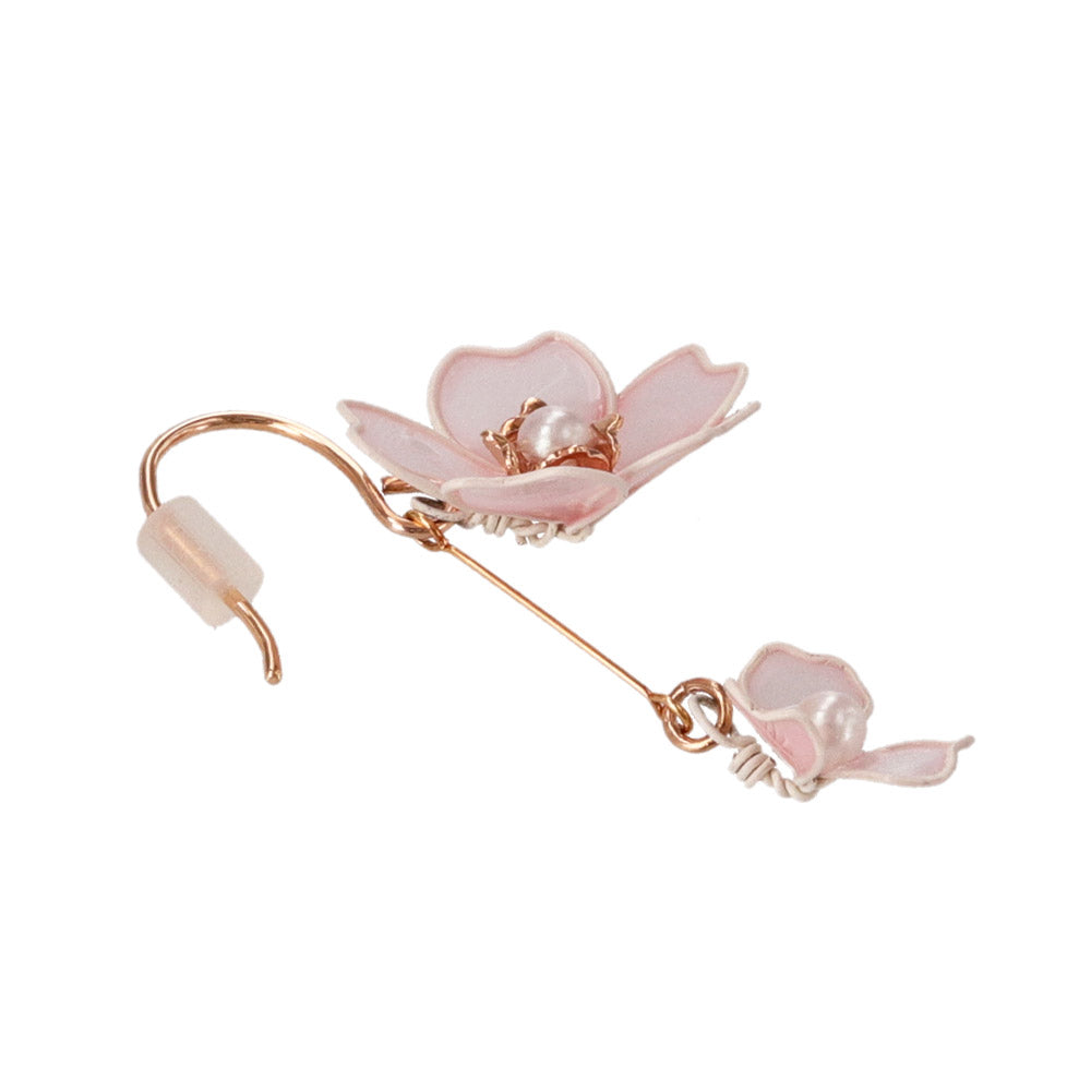 ピアス ニッケルフリー メタル ダブル 桜 花 ワイヤーフラワー パール サージカルステンレスポスト フックピアス