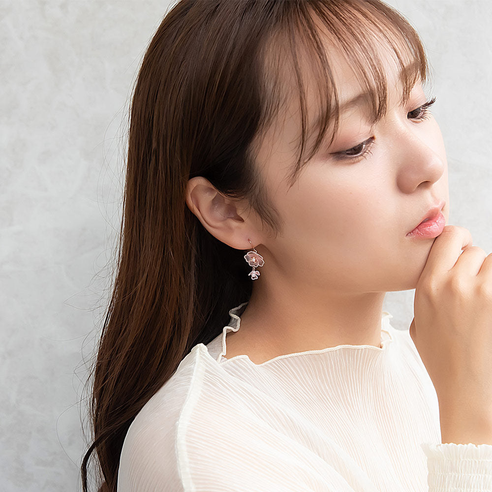 ピアス ニッケルフリー メタル ダブル 桜 花 ワイヤーフラワー パール サージカルステンレスポスト フックピアス