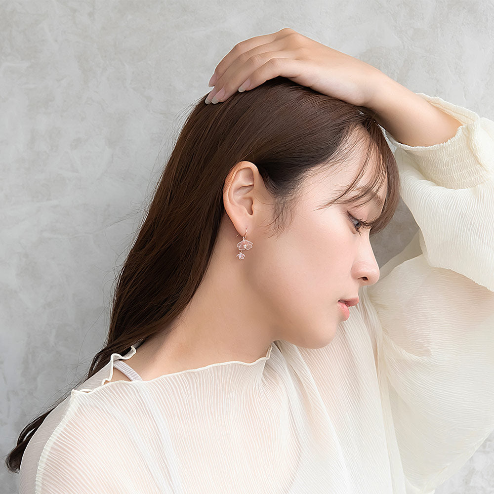 ピアス ニッケルフリー メタル ダブル 桜 花 ワイヤーフラワー パール サージカルステンレスポスト フックピアス