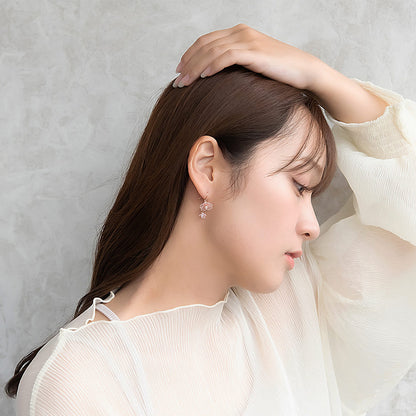 ピアス ニッケルフリー メタル ダブル 桜 花 ワイヤーフラワー パール サージカルステンレスポスト フックピアス