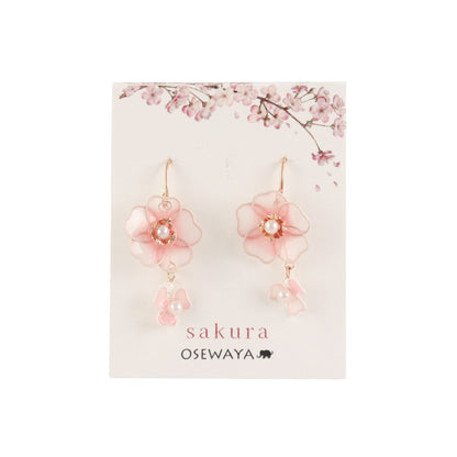 ピアス ニッケルフリー メタル ダブル 桜 花 ワイヤーフラワー パール サージカルステンレスポスト フックピアス