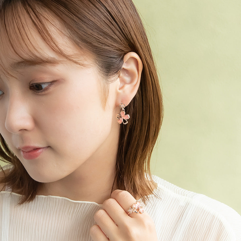 ピアス ニッケルフリー メタル 桜 ダブル チタンポスト スタッドピアス