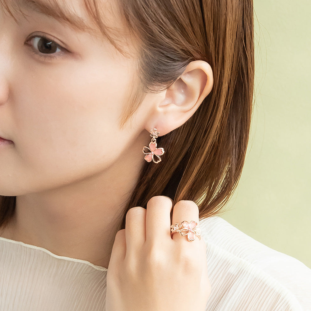 ピアス ニッケルフリー メタル 桜 ダブル チタンポスト スタッドピアス