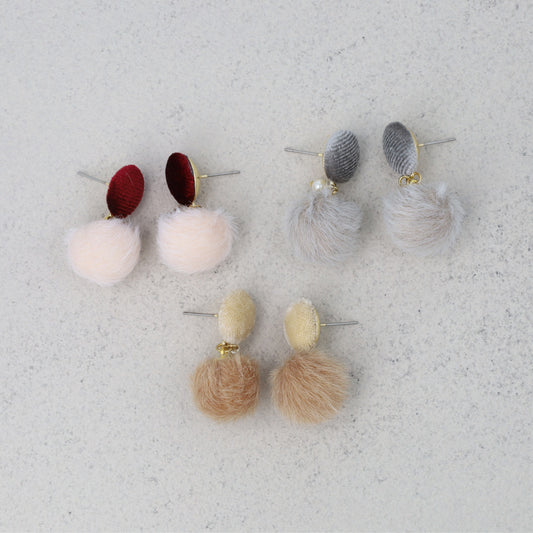 ピアス ベロア パール フェイクファー ボール ステンレスポスト スタッドピアス