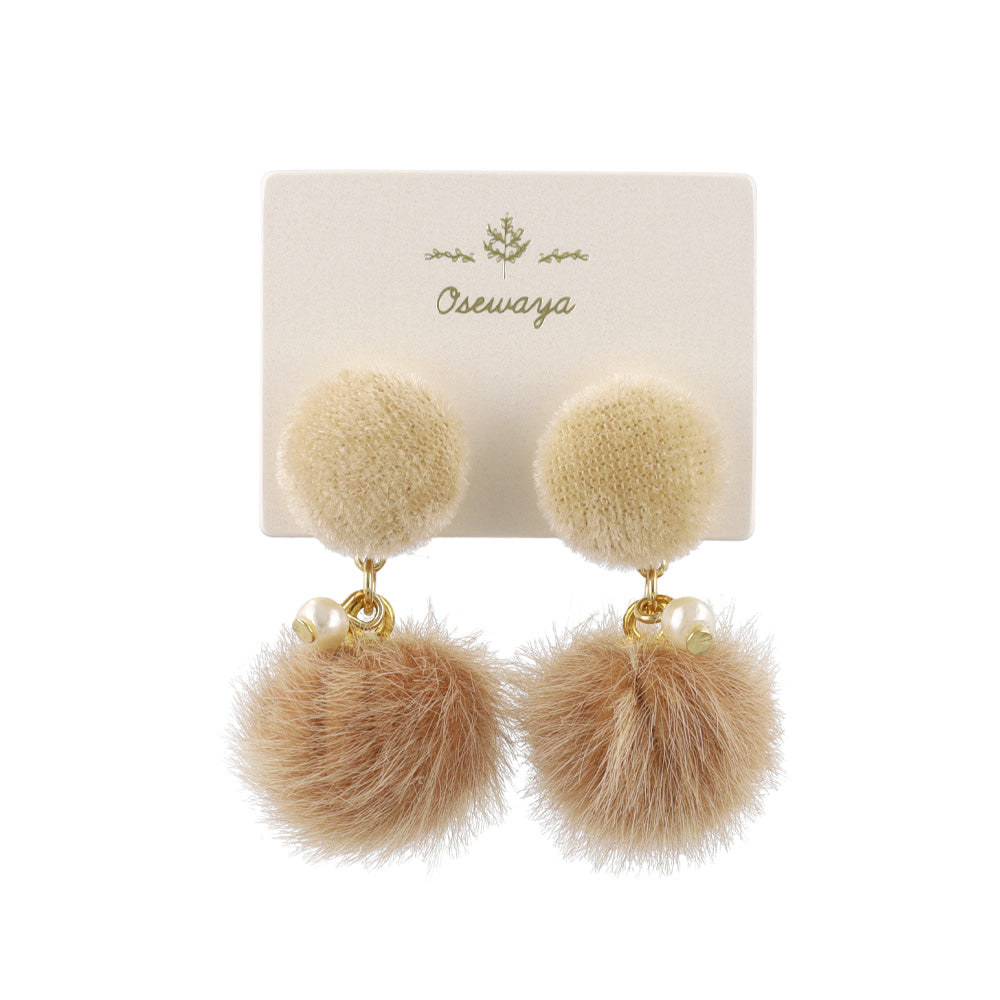 ピアス ベロア パール フェイクファー ボール ステンレスポスト スタッドピアス