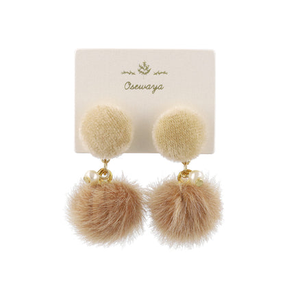 ピアス ベロア パール フェイクファー ボール ステンレスポスト スタッドピアス