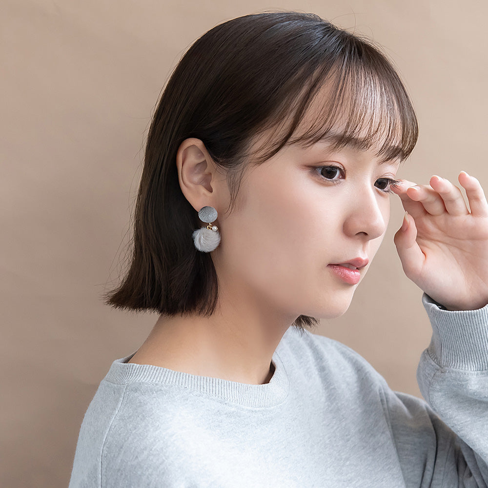 ピアス ベロア パール フェイクファー ボール ステンレスポスト スタッドピアス