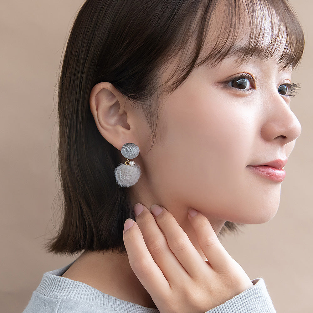 ピアス ベロア パール フェイクファー ボール ステンレスポスト スタッドピアス