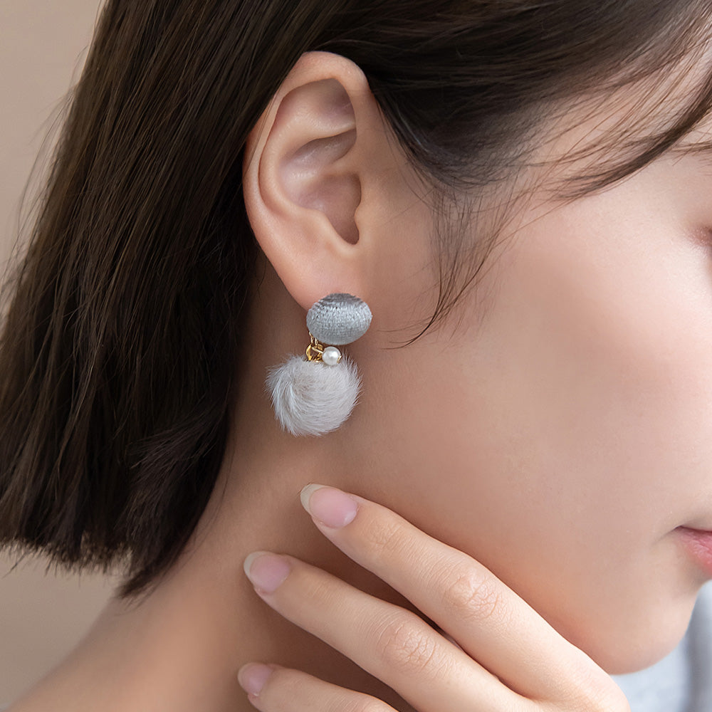 ピアス ベロア パール フェイクファー ボール ステンレスポスト スタッドピアス