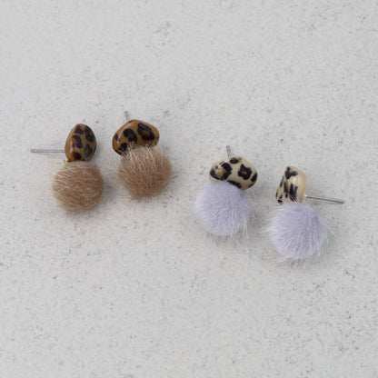 ピアス レオパード フェイクファー ボール ステンレスポスト スタッドピアス