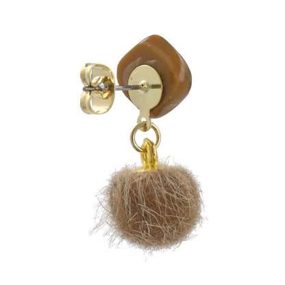 ピアス レオパード フェイクファー ボール ステンレスポスト スタッドピアス