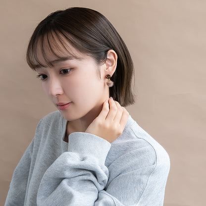 ピアス レオパード フェイクファー ボール ステンレスポスト スタッドピアス