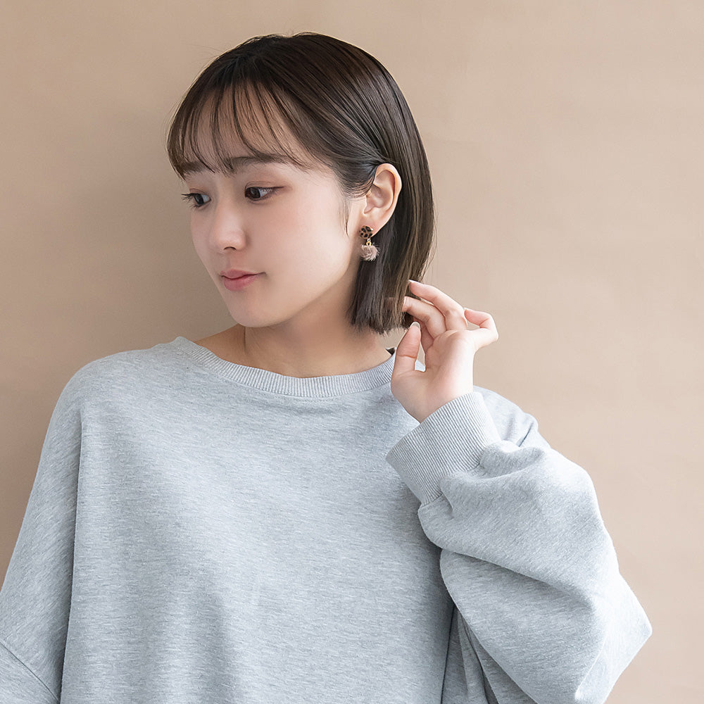 ピアス レオパード フェイクファー ボール ステンレスポスト スタッドピアス