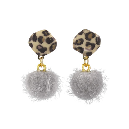 ピアス レオパード フェイクファー ボール ステンレスポスト スタッドピアス