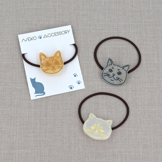 ヘアゴム フェイス ネコ マーブル ヘアポニー