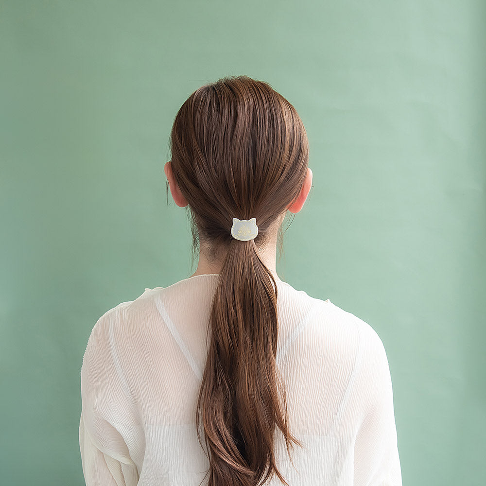ヘアゴム フェイス ネコ マーブル ヘアポニー