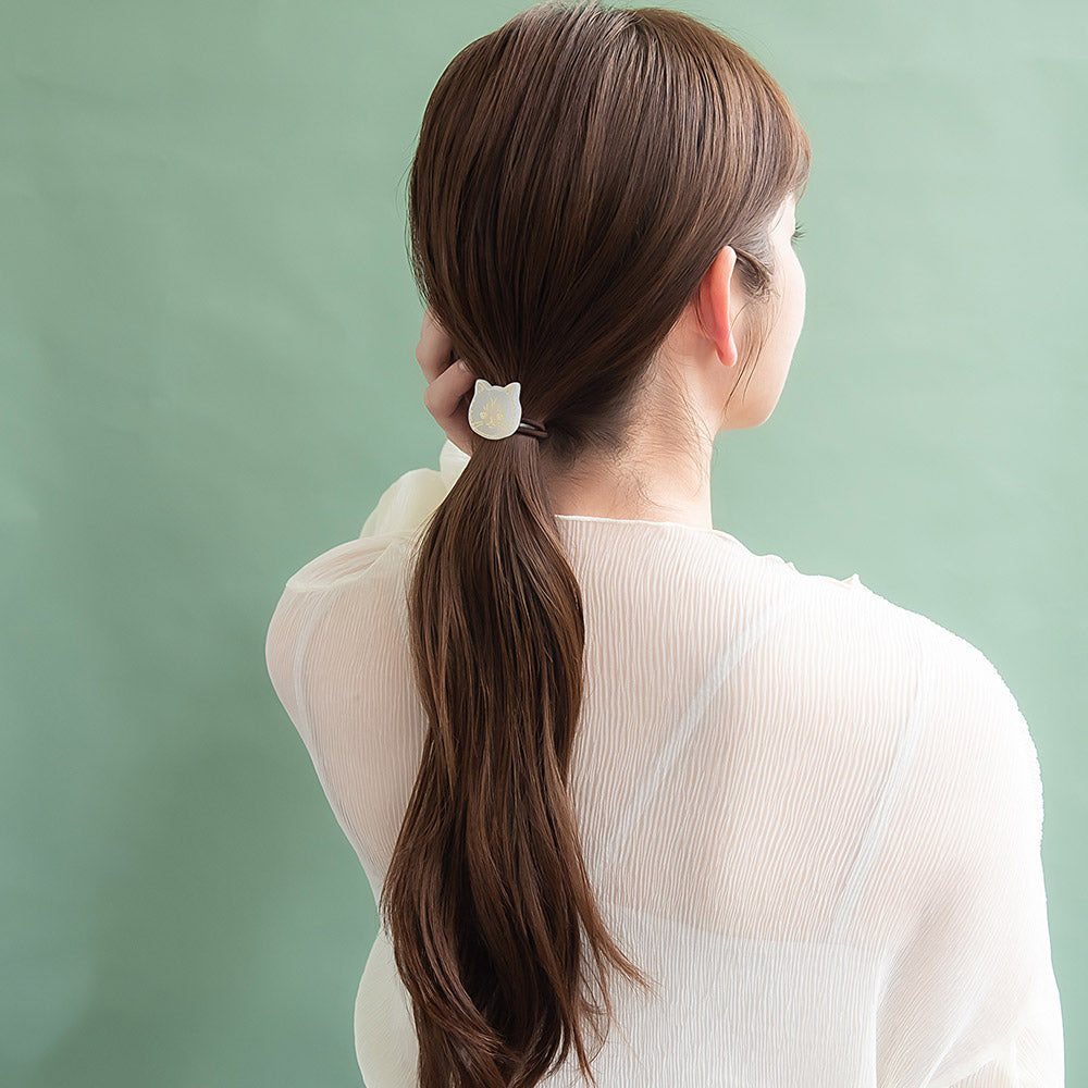 ヘアゴム フェイス ネコ マーブル ヘアポニー