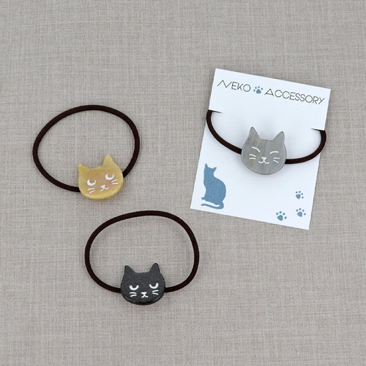 ヘアゴム フェイス ネコ マーブル ラメ ヘアポニー