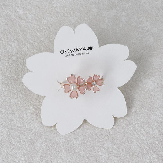 リング ニッケルフリー メタル ダブル 桜 ワイヤーフラワー ストーン パール フリーサイズ 指輪