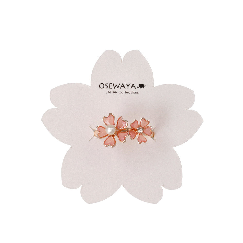 リング ニッケルフリー メタル ダブル 桜 ワイヤーフラワー ストーン パール フリーサイズ 指輪